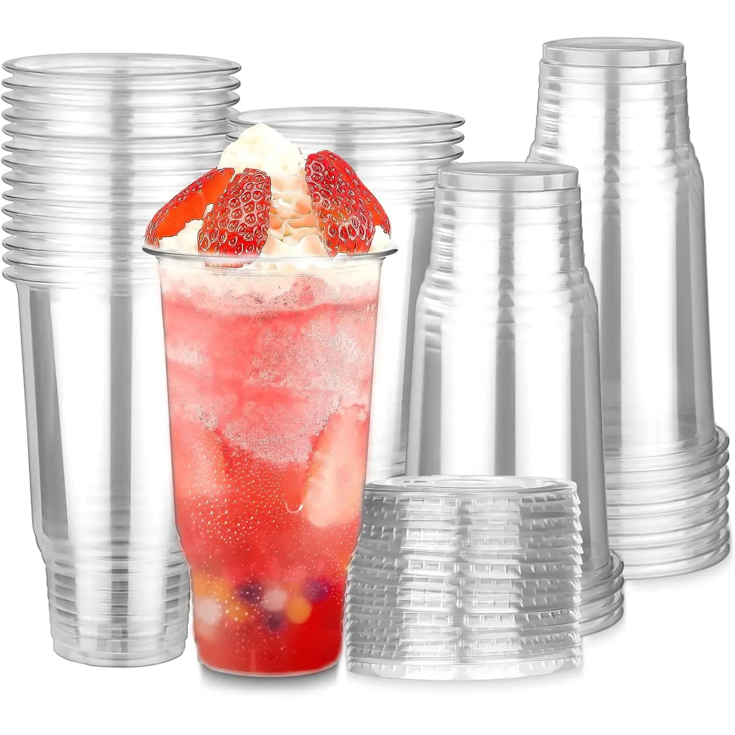 32 oz Clear Plastic Cups with , 30 Pack Disposable Party Cups | Clear Plastic Cups with , Disposable Party Cups for Coffee Milkshake Wedding Birthday Party Picnics