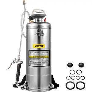 【DealsForYouDays】VEVOR 3.5Gal Stainless Steel Sprayer,l Set with 20\" Wand& Handle& 3FT Reinforced Hose, Hand Pump Sprayer with Pressure Gauge&Safety Valve, Adjustable Nozzle Suitable for Gardening& Sanitizing