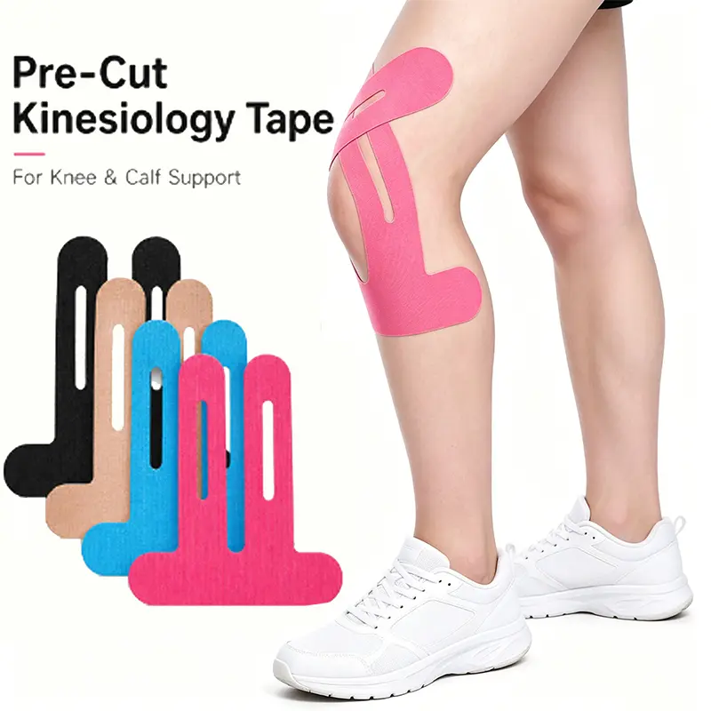 Precut Kinesiology Tape for Knees, 10 Pcs Athletic Knee Support Tape, Waterproof Elastic Sports Tape for Running, Gym & Basketball