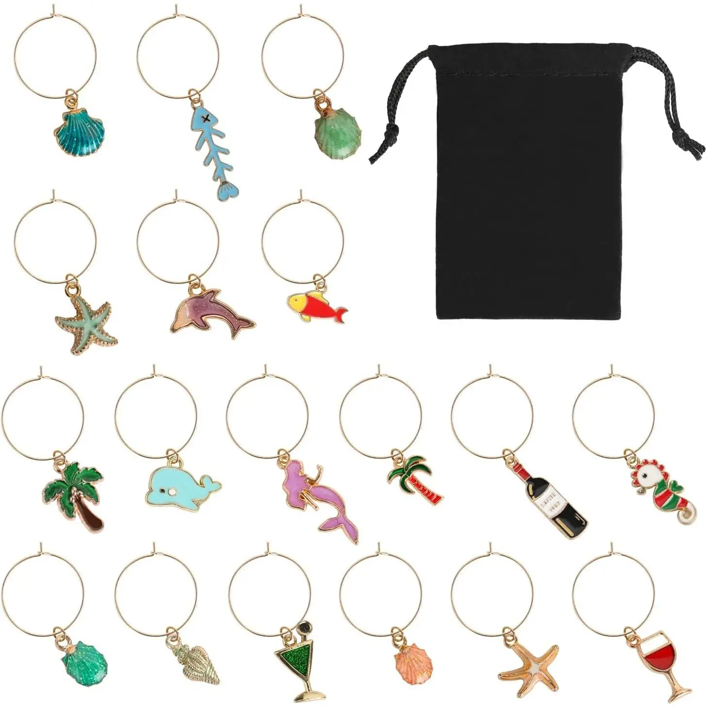 Wine Glass Charms - Stem Glass Markers & Identifiers - Funny Drink Tags for Christmas & Parties Decorations-Summer Beach Themed Set of 18