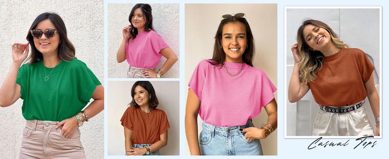 Saodimallsu Womens Short Sleeve Sweater Casual Basic Crew Neck Loose Knit Pullover Tops Summer Lightweight Blouses