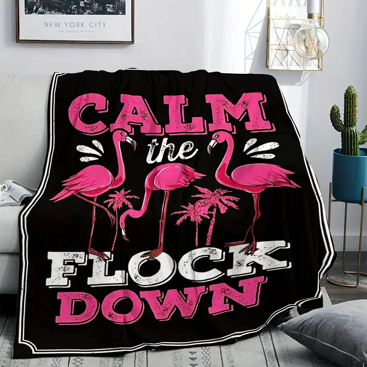 CALM THE FLOCK DOWN Flamingo Blanket | Cozy Soft Flamingo Throw Blanket for Couch, Bed, Office & Picnic - Cute Pink Flamingo Gift for Her, Tropical Vibe Home Decor & Warm Fleece Blanket for Summer Nights & Chilly Days