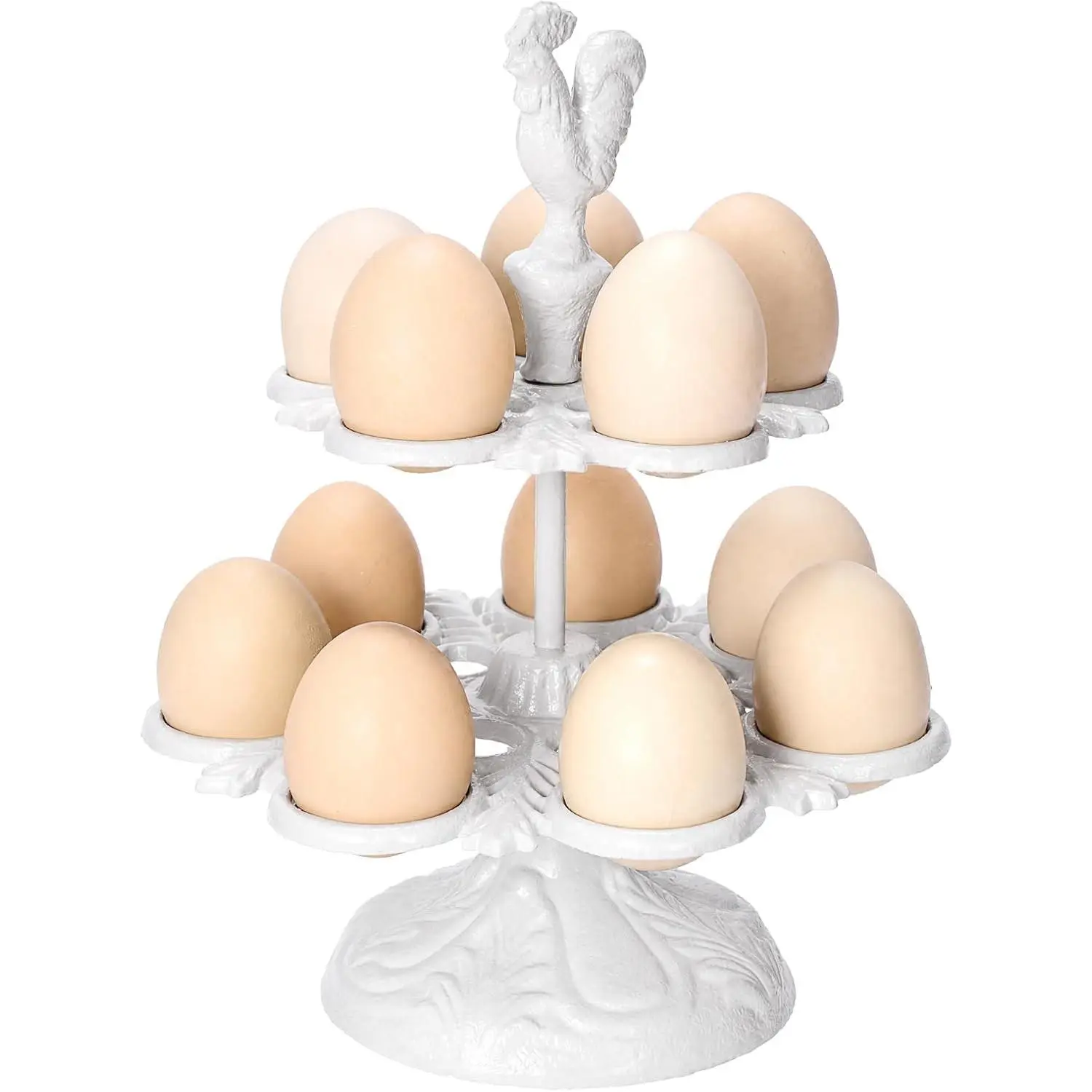 Cast Iron Egg Holder Countertop -12 Eggs Storage Display Rack (White) | Heavy Duty Egg Holder for Kitchen Dinning Decor & Easter Eggs Display, Retro Egg Rack