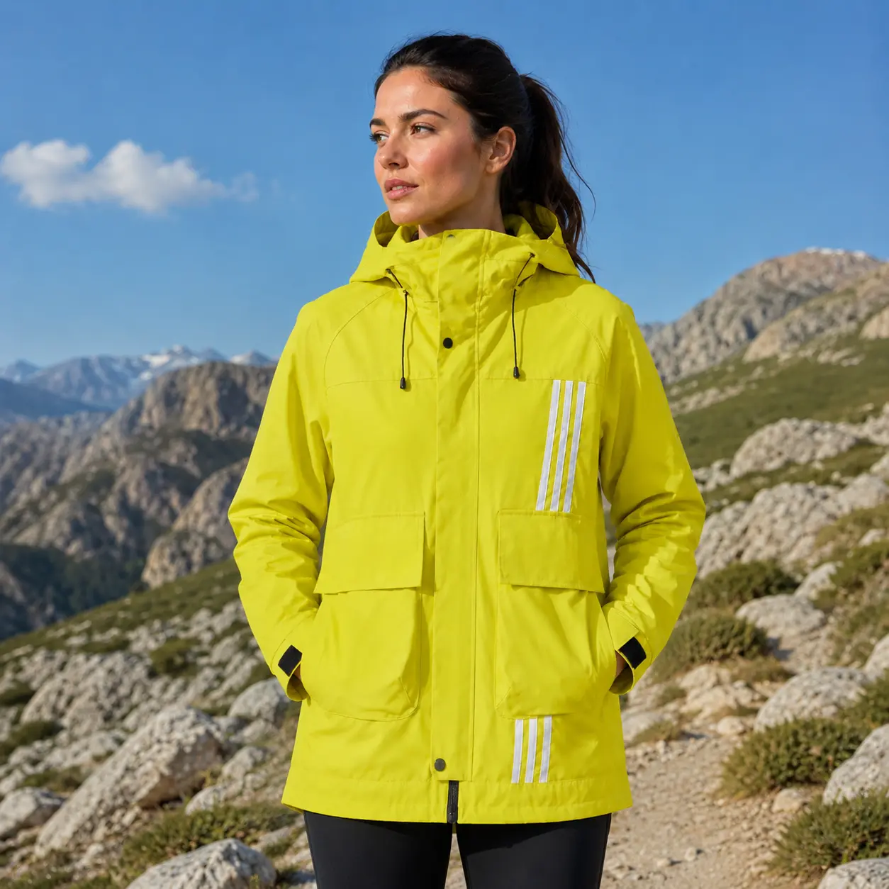Unisex Water-Repellent Hooded Outdoor Jacket with High Collar, Storm-Flap Full Zip, Large Flap Pockets and Adjustable Cuffs, Casual Windbreaker-Style Shell for Hiking, Travel and Daily Wear, S-4XL