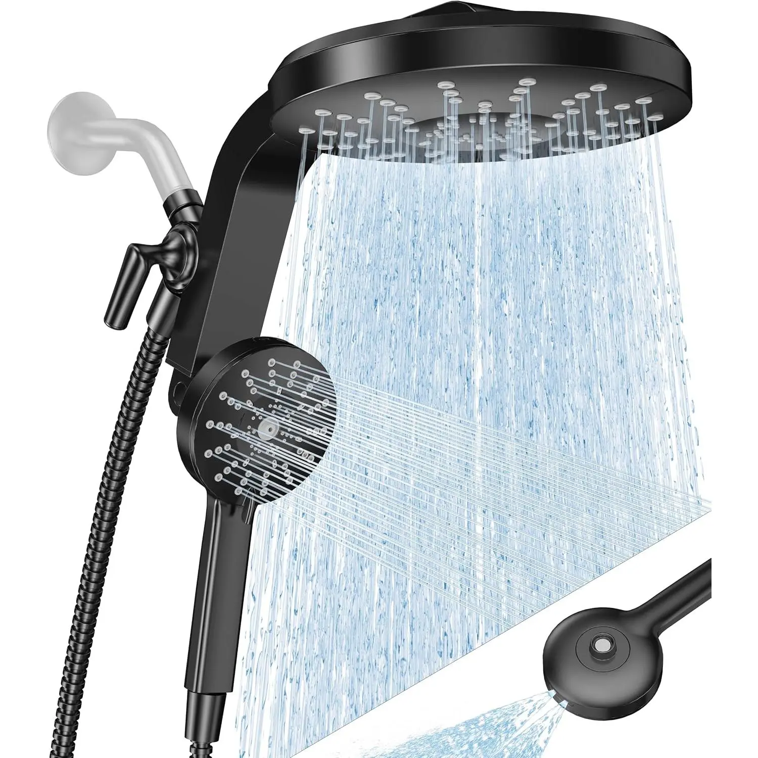 High  Rain Showerhead Combo, 2026  Shower  Set with Detachable 8-Mode Handheld Shower , Adjustable Angle  Showerhead with -in  Docking and Power Jets, ‎Black