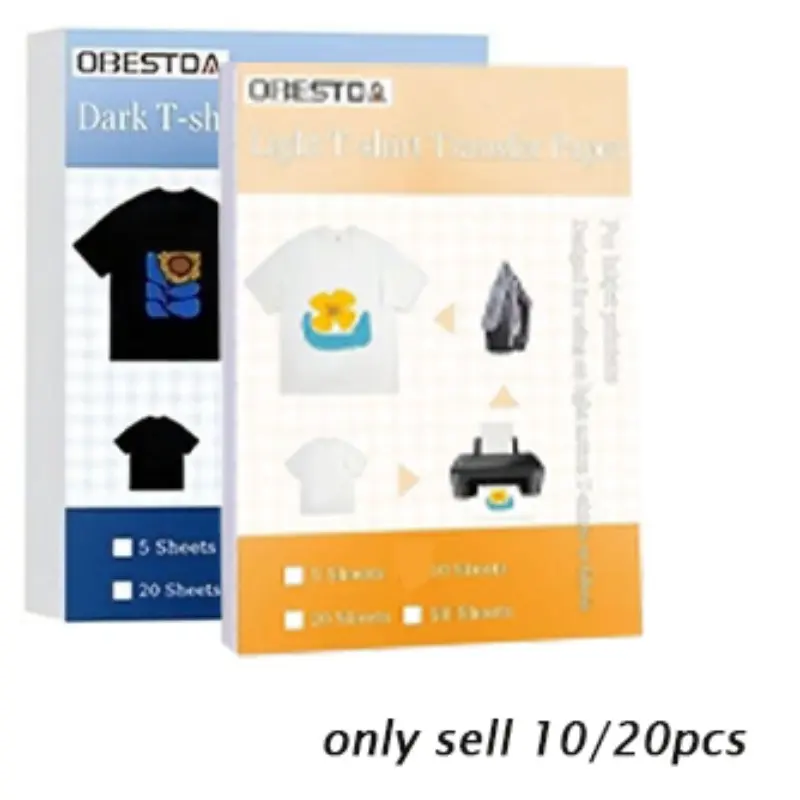10 sheets or 20 sheet ink-jet thermal transfer paper Glossy inkjet paper cotton t-shirt dark light color transfer paper photothermal transfer paper 100% cotton fabric A4(8.27 x 11.7 inch)