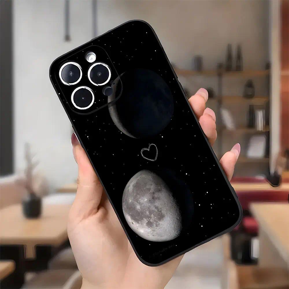 Compatible with iPhone 16 15 Pro Max Plus 14 13 12 11 X XR Moon Heart Starry Night Aesthetic  Pattern Rugged Durable shockproof Anti-Scratch soft Silicone case
