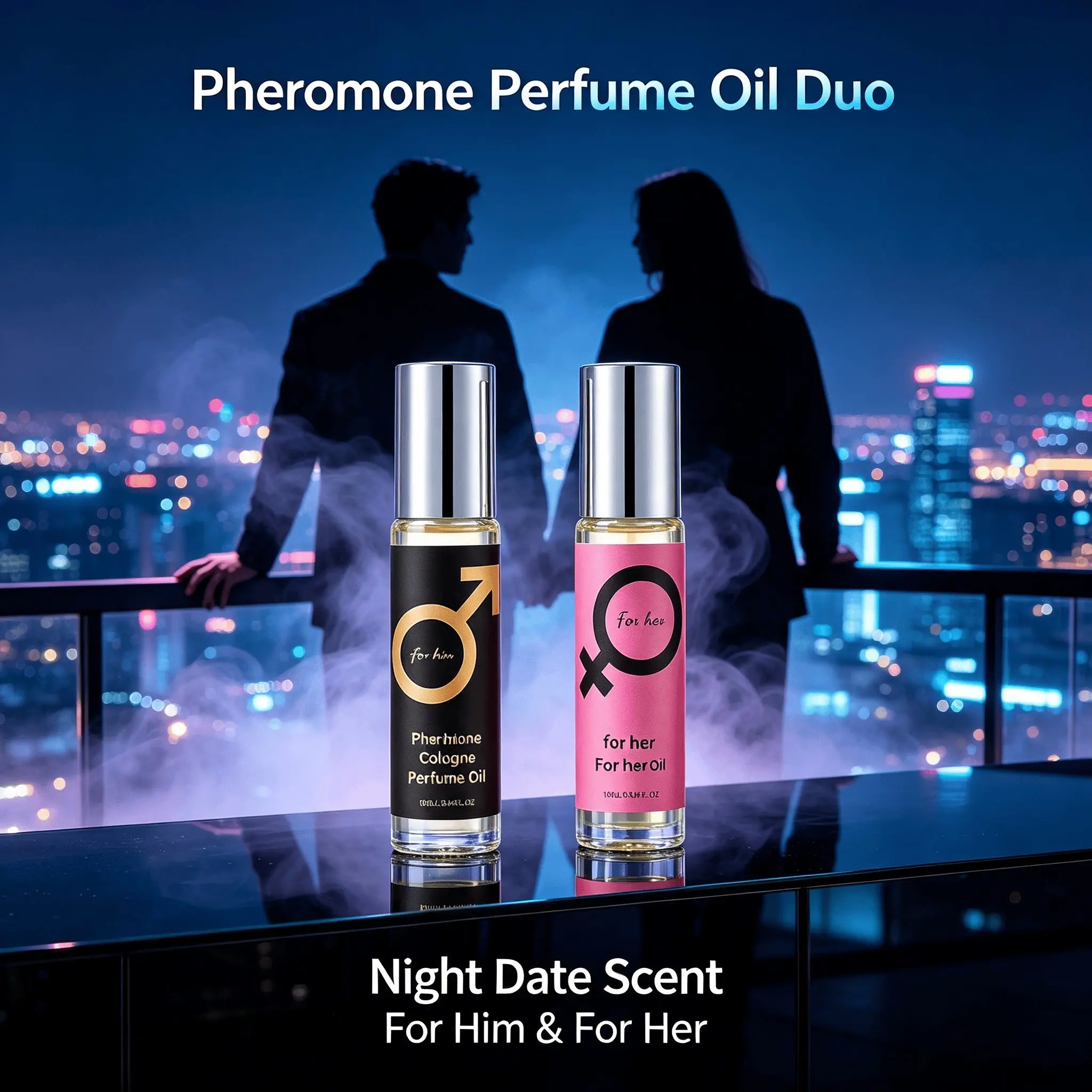 Couple Pheromone Roller Perfume Set, Portable Mini Roll-On Fragrance Oil, Long-Lasting Natural Scent, Pocket-Sized Matching Gift Box