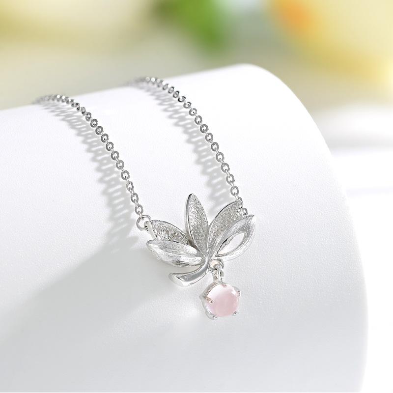 Twelve Flower Order Rose Quartz Necklace |     S925 Sterling Silver Lotus Pendant, Unique Design Collarbone Chain, Fashionable Premium Zirconia Gift