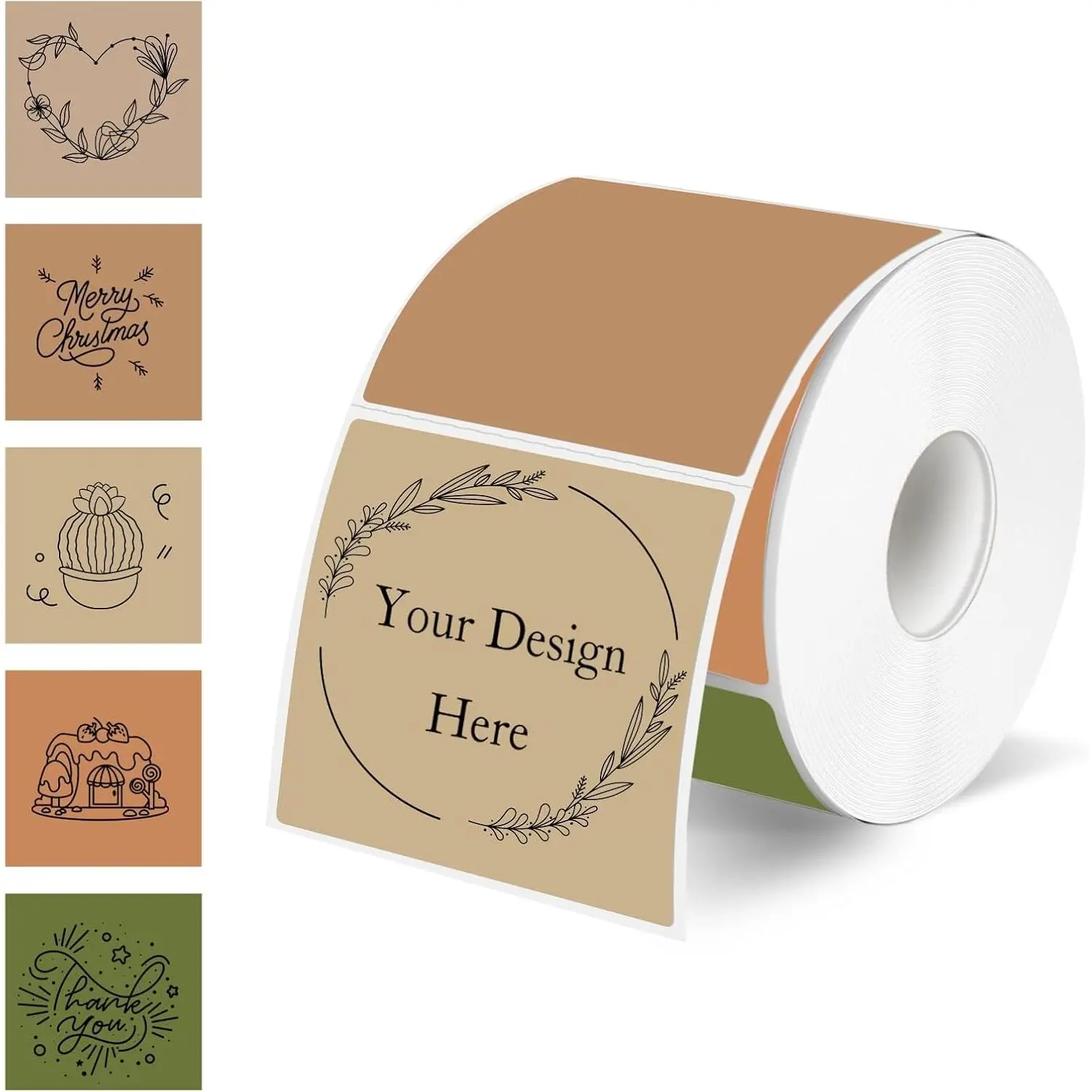 Square Thermal Labels Stickers 2" x 2", Self-Adhesive Waterproof Direct Thermal Labels, Perforation Line Design, 300 Sheets