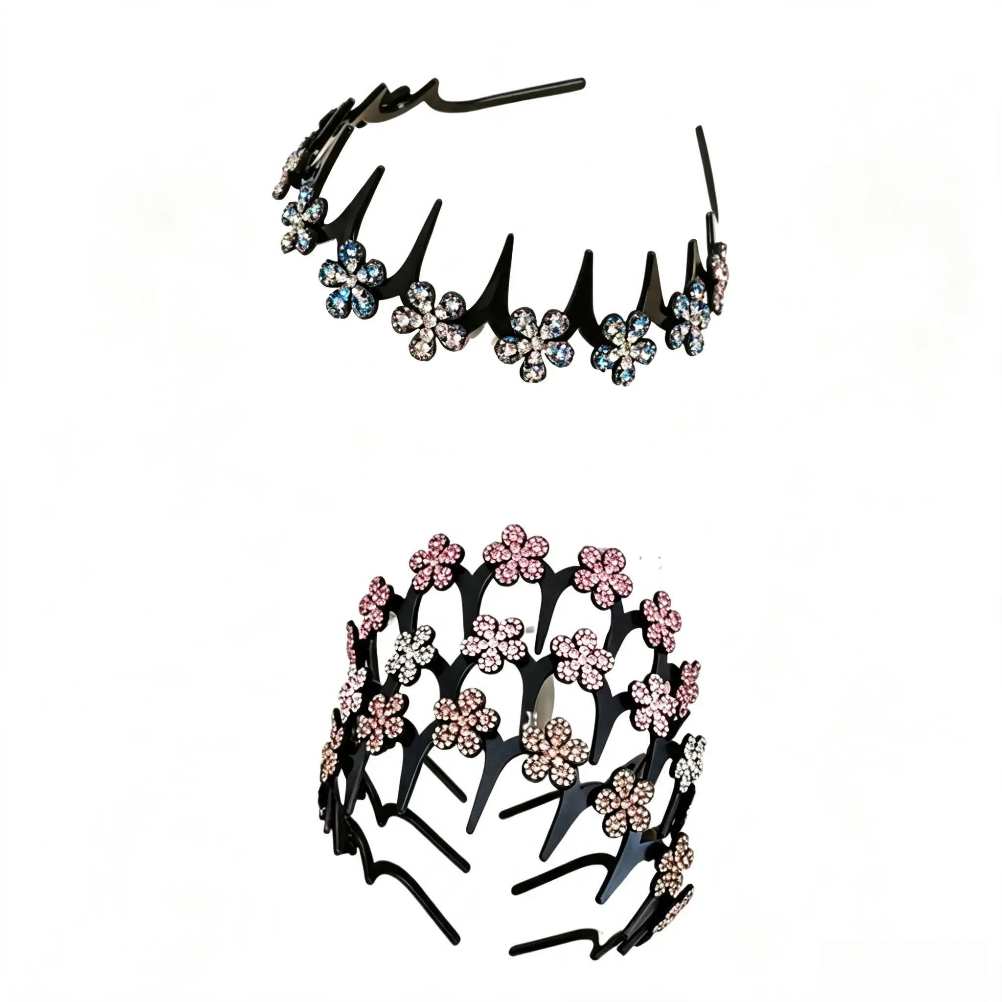 4-Piece Wavy Crystal Butterfly Headband Set, Lightweight Anti-Slip Feminine Hair Accessory For Women Teen Girls, Elegant Glossy Decorative Headwear For Daily Hangouts Evening Parties