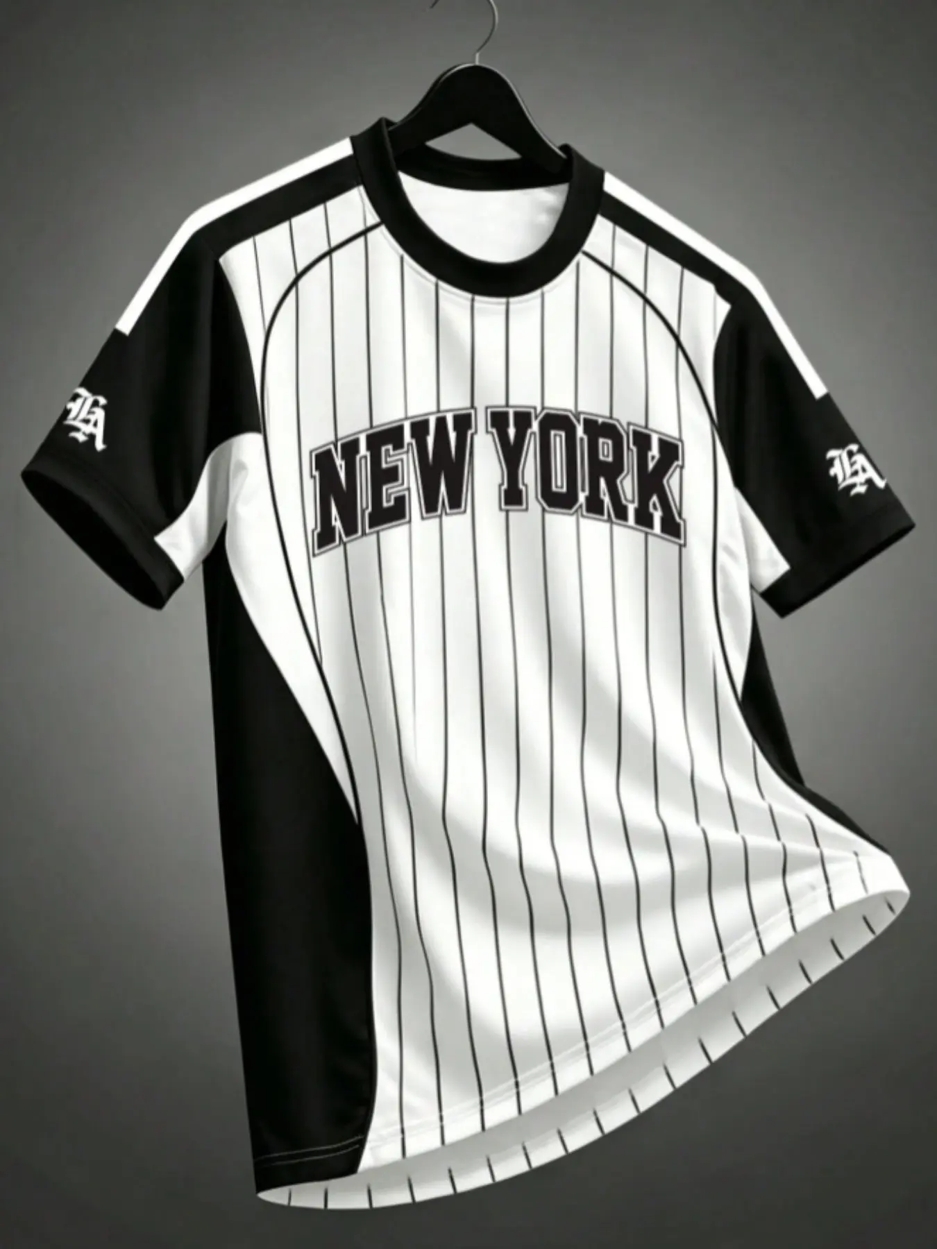 Men's Summer Classic Striped T-Shirt, New York Letter Print Baseball Tee, Casual Long Sleeve Fitted Top, All Seasons Streetwear