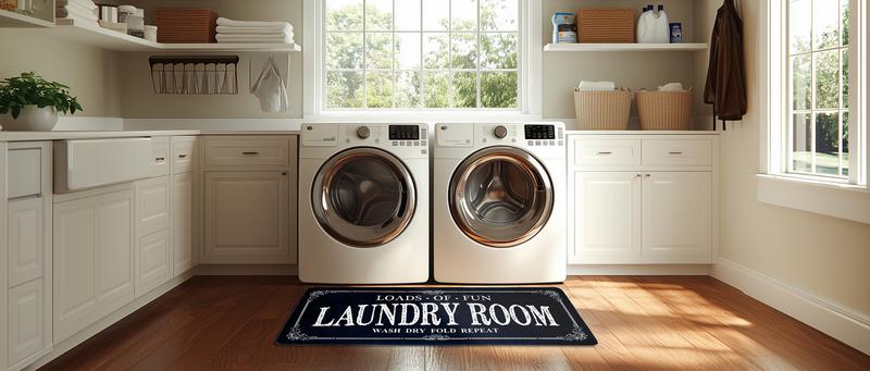 Non Slip Laundry Runner Rug - Farmhouse Kitchen Floor Mat for Mudroom and Bathroom - Black, 16x48 18x60 Inches Home carpet Household Items