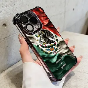 Mexico Heritage Eagle Phone Case for iPhone 17 16 15 14 Plus 13 12 11 Pro Max, Chrome Plated Frame Anti-Drop Shockproof Protective Case