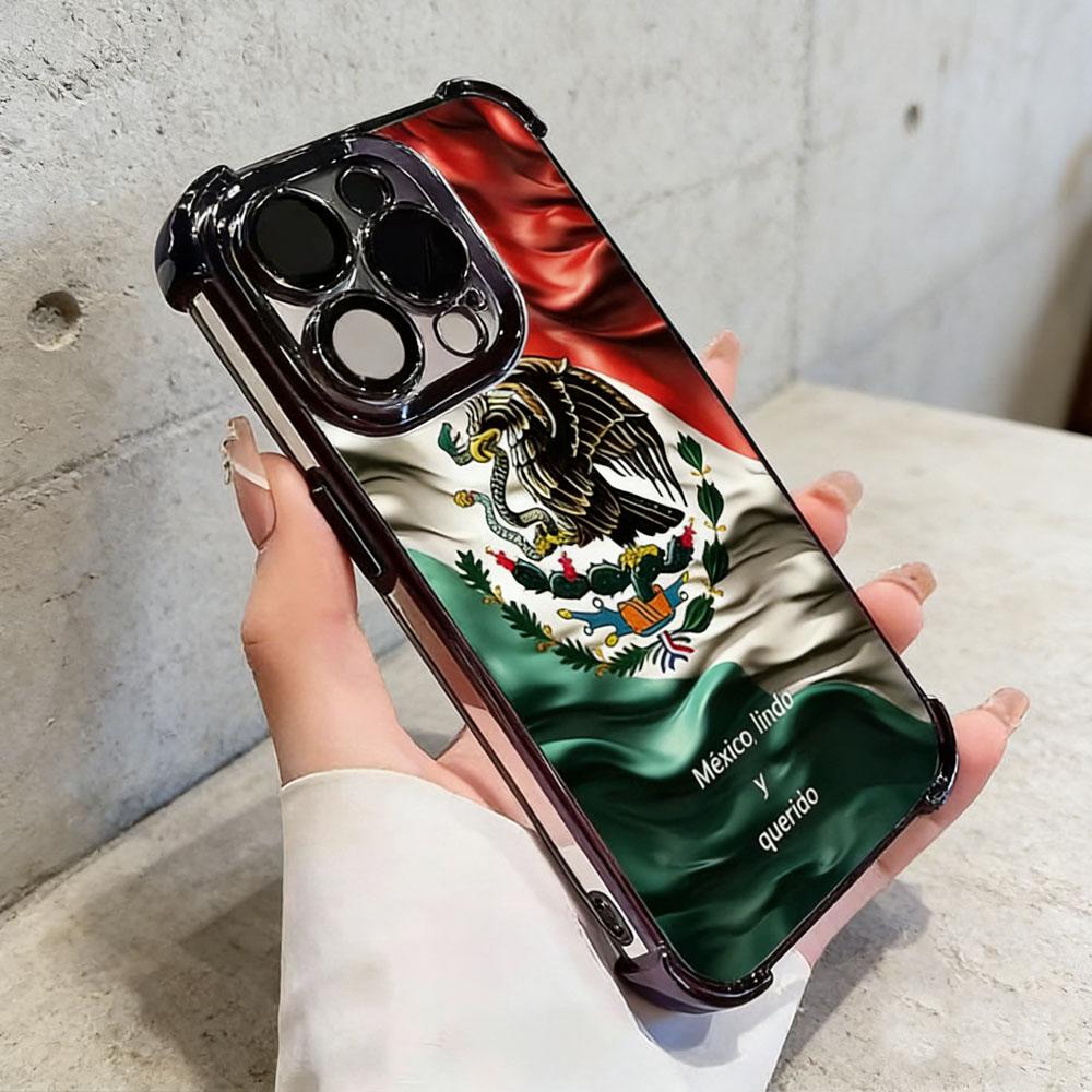 Mexico Heritage Eagle Phone Case for iPhone 17 16 15 14 Plus 13 12 11 Pro Max, Chrome Plated Frame Anti-Drop Shockproof Protective Case