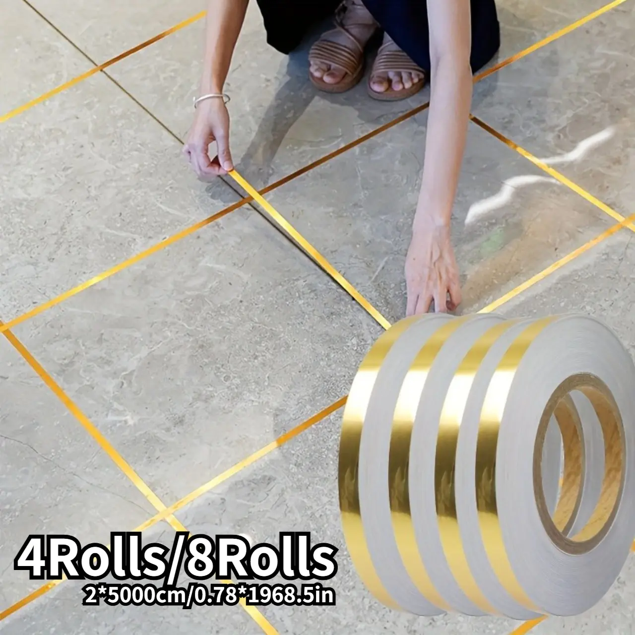 4/8Rolls Light Luxury Style Brushed Texture Tile Edge Line - Self-Adhesive Waterproof Seam Decoration Strip, Brushed, for Living Room Kitchen Bathroom Floor Seam Beautification Tool