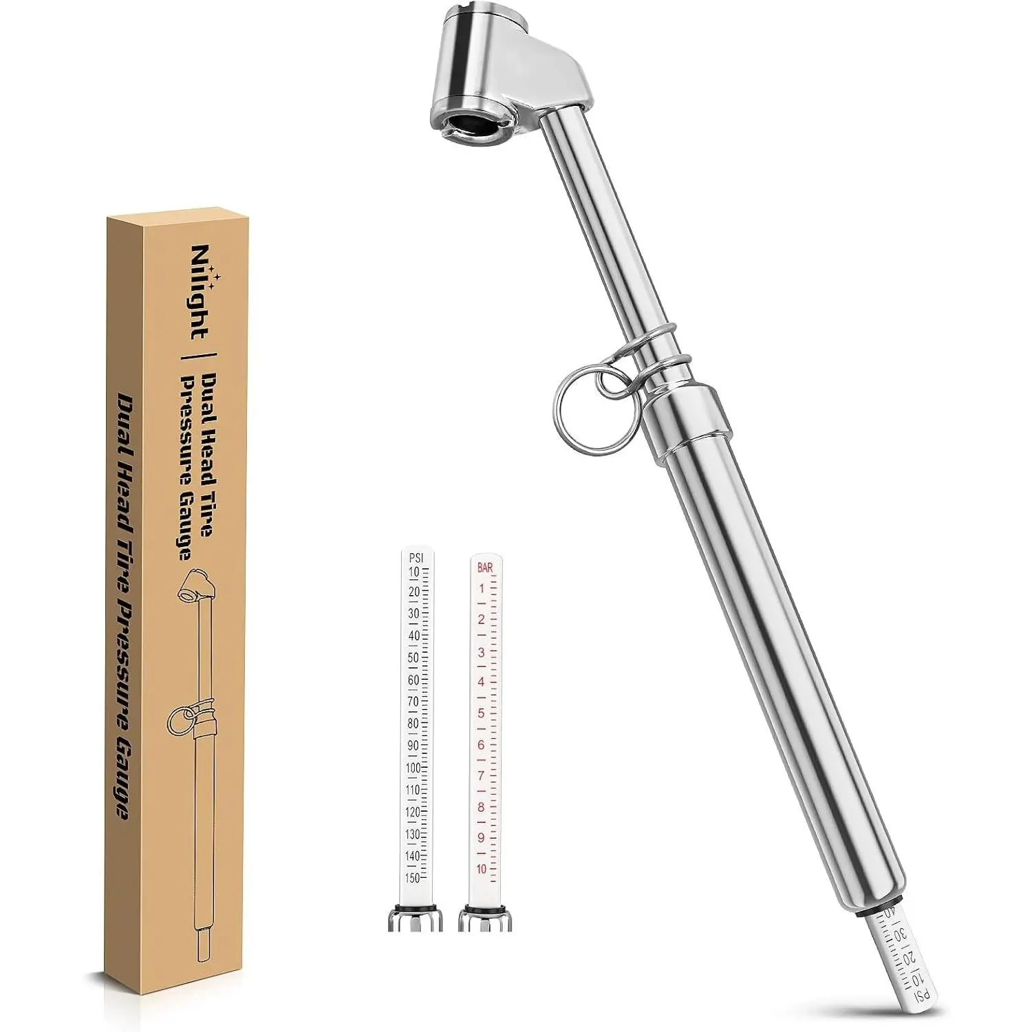 Nilight Dual Head Analog Tire Pressure Gauge - Heavy Duty Truck Air Chuck, 10-150 PSI/1-10 Bar, Extended Tube, Portable Monitoring Tool for Semi Trucks, Cars (Car & Portable Gauges Included), Tire Monitoring Tyre Pressure Gauges, Car Tire Tyre Pressure Ga