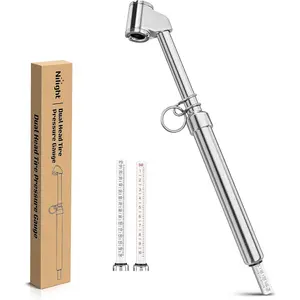 Nilight Dual Head Tire Pressure Gauge Heavy Duty Truck Air Chuck Range 10-150PSI 1-10Bar Tire Pressure Checker Straight-On Tire Air Gauge Extended Tube for Semi Truck, RV, Car, Motorcycle