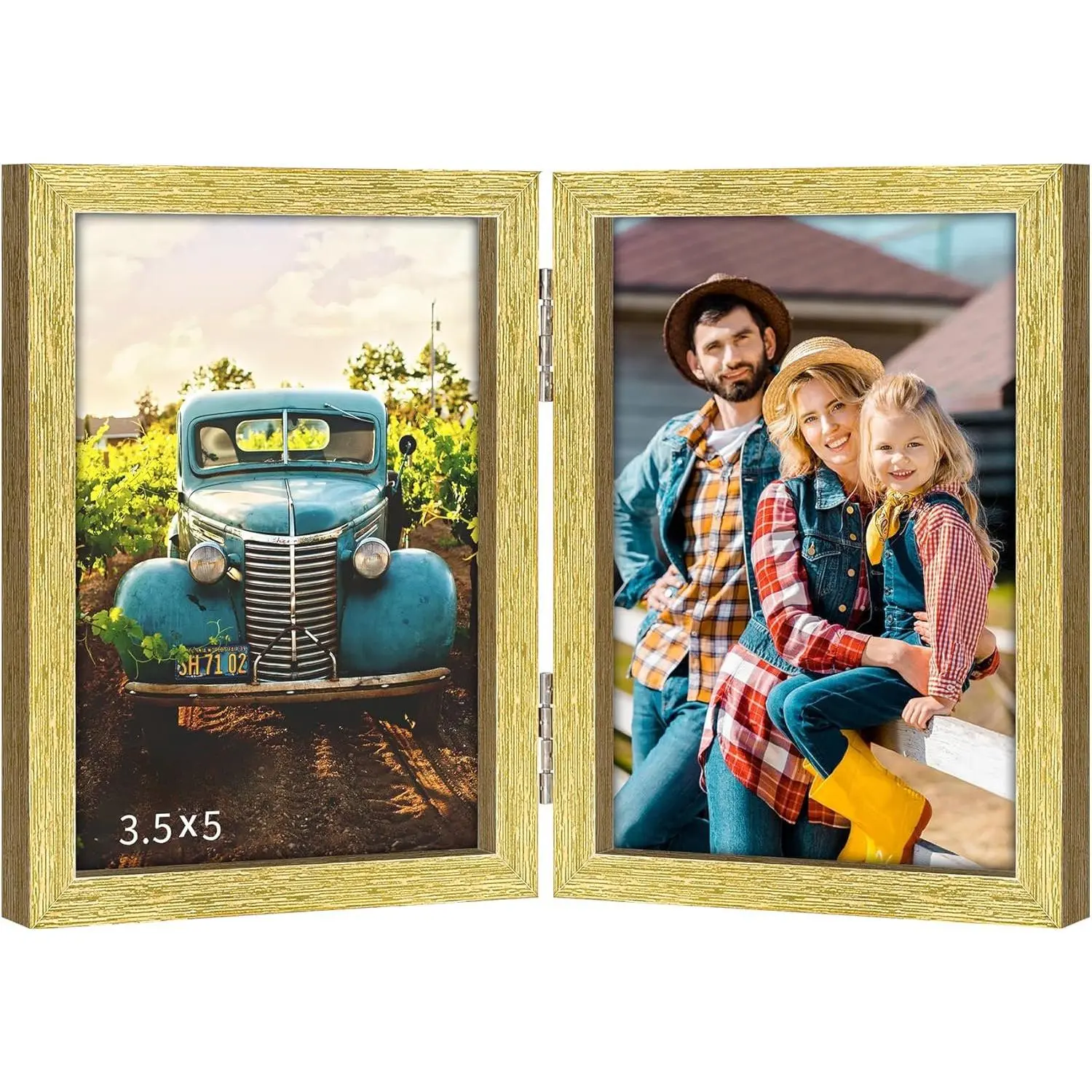 Stainless Steel 3.5x5 Double-Hinged Folding Vertical Photo Frame with Plexiglass Front, Modern Home Decor Pack