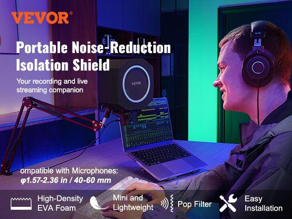 VEVOR Microphone Isolation Ball, High-Density Acoustic Foam, Windscreen Isolation Shield with Dual-Layered Pop Filter, for φ1.57 to 2.36 in Microphones Vocal Isolation Booth Noise Reflection Reduction