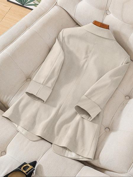 Women's Solid Color Button Front Blazer Coat, Casual Long Sleeve Outerwear for Work Office Business, Ladies Spring & Fall Woven Clothes, Fitted Womenswear