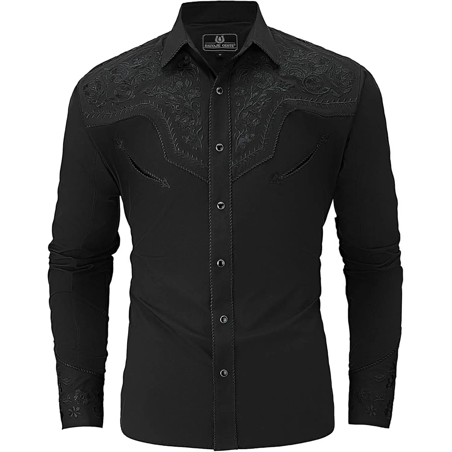 SALVAJE OESTE Western Embroidered Cowboy Shirts for Men, Casual Button Down Long Sleeve Shirt with Floral Design