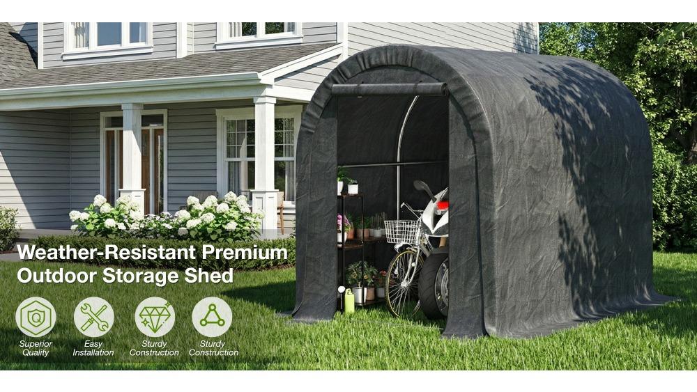 8ft. Lx6ft. Wx7ft. H Metal Carport, Outdoor Bike Storage Shed, Bike Storage Tent, Waterproof and Offering All-weather Protection, Can Accommodate Bicycles, Motorcycles and Gardening Tools