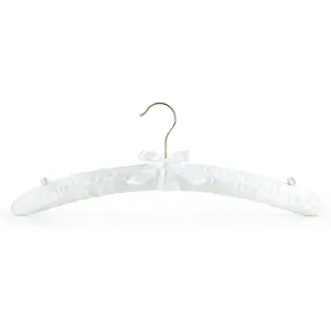 White 17inch Satin Padded Top Garment Wedding Clothes Coat Hangers with Buttons