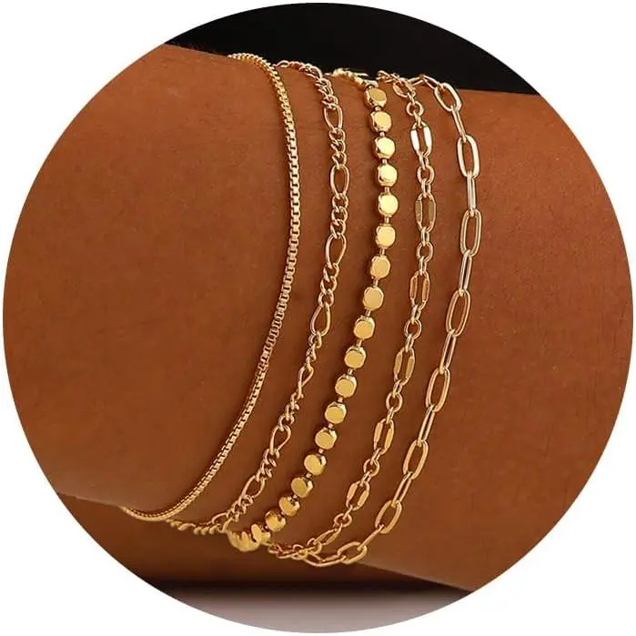 Women's 14K Silver Dainty Stacking Bracelet Set - Waterproof, Minimalist, Thin, Multiple Pieces, Daily Wear, Gift-Ready Party Gift Jewelry