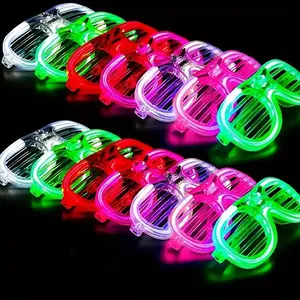 14-Pack (4White+4Green+4Pink+2Red) LED Shutter Shades Light-Up Glasses, Comfortable Lightweight Neon Luminous Eyewear with Long-Lasting Soft Non-Toxic Lights, Unisex Party Accessory Set for Night Festivals, Birthday Gatherings
