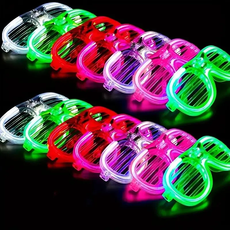 14-Pack (4White+4Green+4Pink+2Red) LED Shutter Shades Light-Up Glasses Set, Comfortable Lightweight Neon Sports Eyewear, Long-Lasting Soft Non-Toxic Lights, Unisex Pool Accessory & Glow Party Accessories for Festival Events