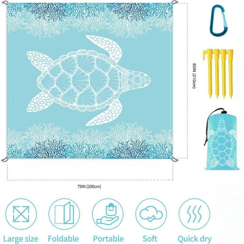 Turtle Pattern Portable Foldable Beach Mat, Waterproof Lightweight Picnic Mat, Durable Quick Drying Picnic Blanket, Outdoor Camping & Hiking Equipment