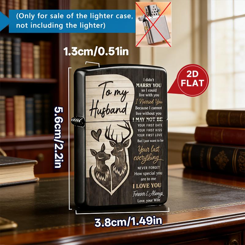 To My Husband Plastic Cigarette Case & Metal Lighter Shell Set, Deer Couple Love Letter Design, Romantic Wedding Anniversary Gift for Men from Wife