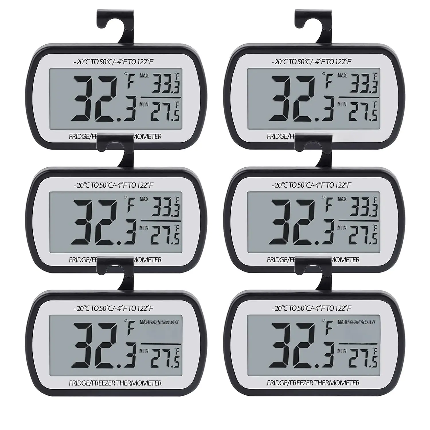 Refrigerator Thermometer Digital Fridge Thermometer for Freezer | Freezer Thermometer with   Large LCD, No Fills Easy to Read (Black)
