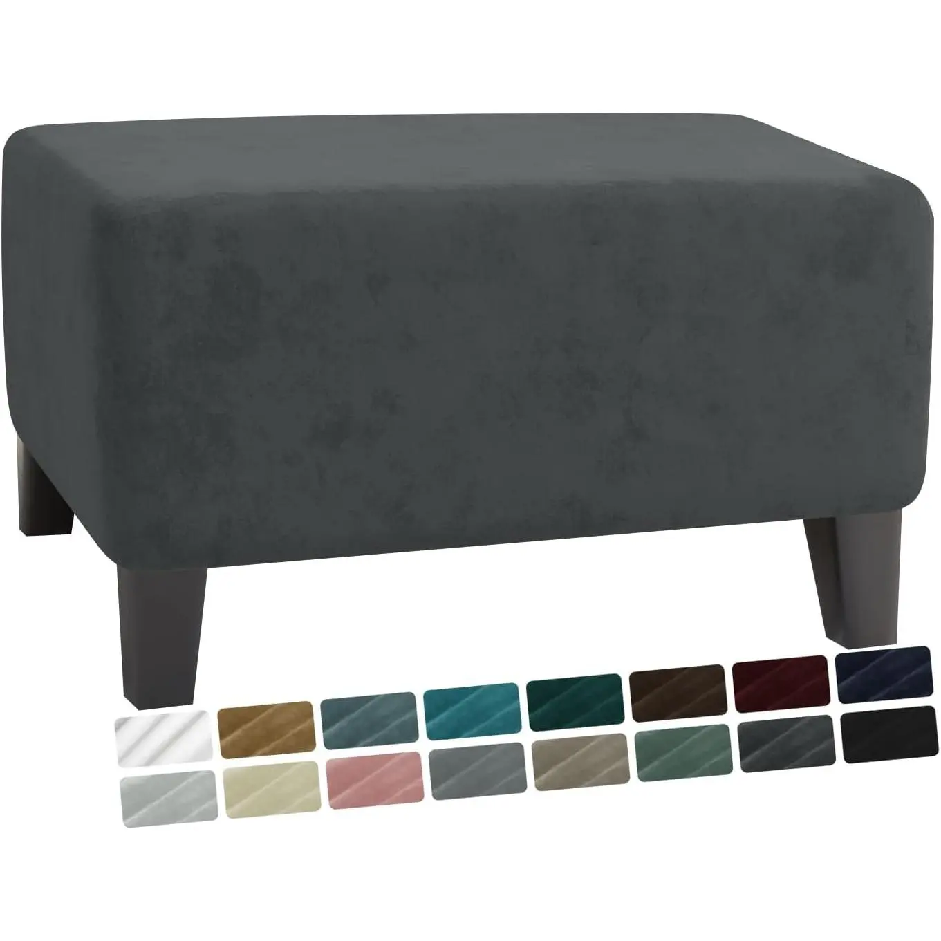 Velvet Ottoman Slipcover Stretch Square Rectangle Footstool Slipcover Folding Storage Ottoman Covers for Living Room with Elastic Bottom (Ottoman Large, Gray)