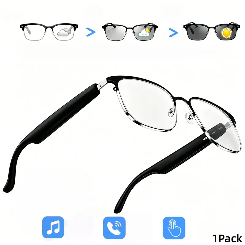 Bluetooth Audio Smart Glasses with Touch Control & Voice Assistant, Photochromic Outdoor Sunglasses, Open Ear Music & Hands-Free Calls, Blue Light Blocking Eyeglasses for Work Travel, Wireless Audio Glasses, Wireless Audio Eyewear