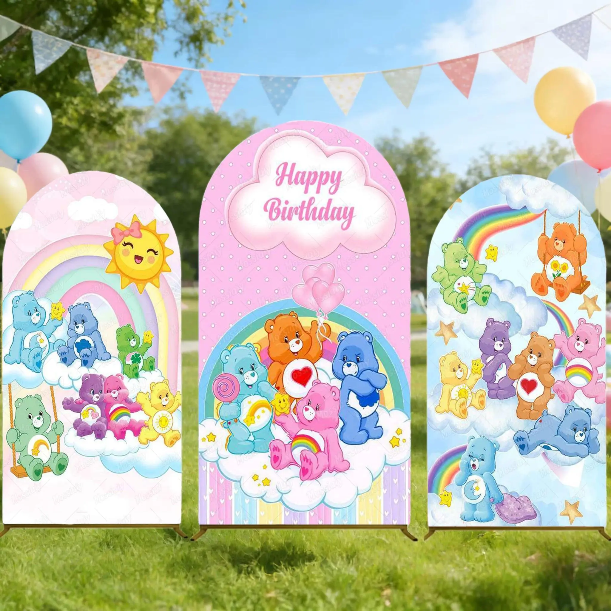 Color Bears Rainbow Bear Arch Backdrop Cover for Girls Kids Birthday Party Baby Shower Photo Background Photography Decor