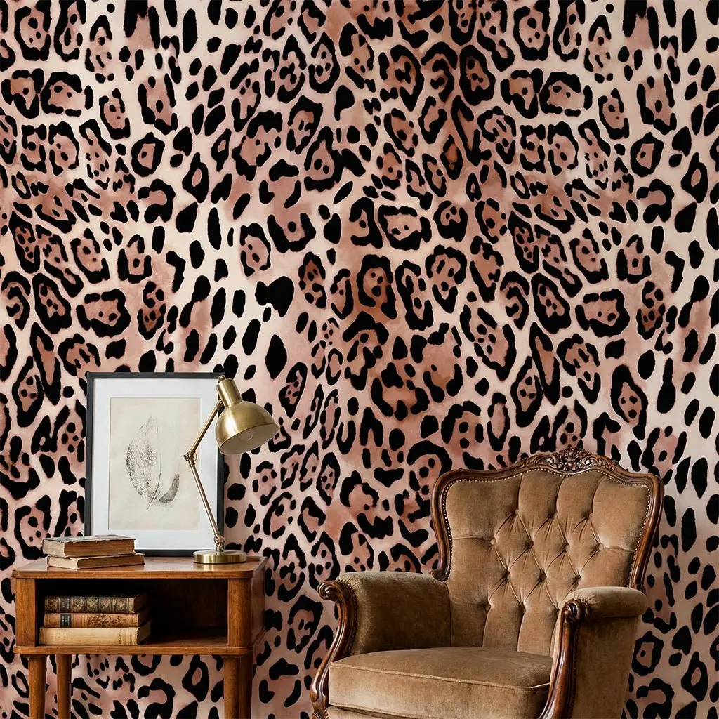 1 Roll 44.5CM Leopard Print Bathroom Peel and Stick Wallpaper Waterproof Oil Proof Self Adhesive Removable Wall Paper DIY Cuttable for Home Wall & Furniture Renovation