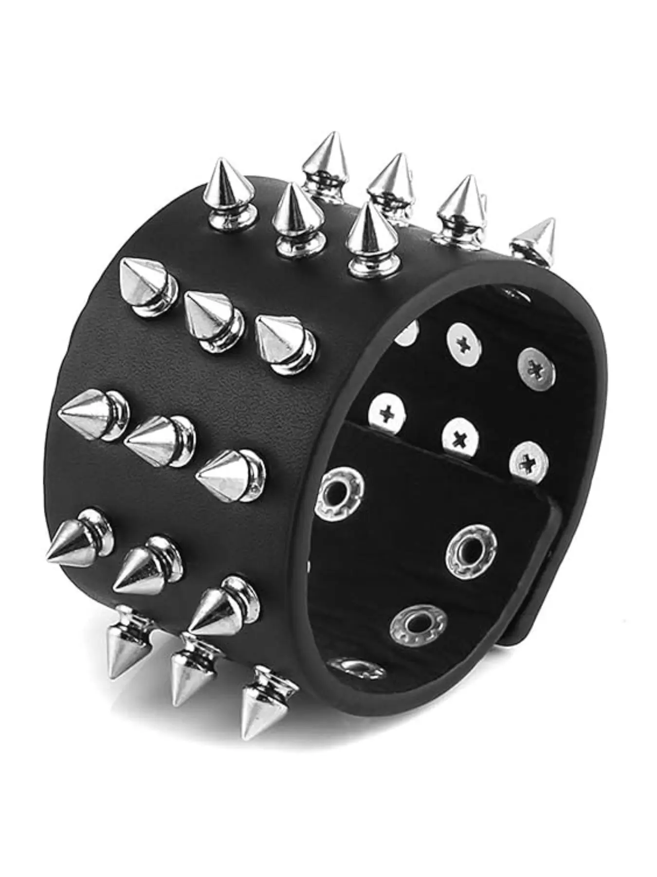 1/2Pcs Punk Multi-Row Sharp Cone Spiked Faux Leather Wrist Cuff, Adjustable Snap Button, Gothic Rock Unisex Wristband, Halloween Festival Party Jewelry Gift