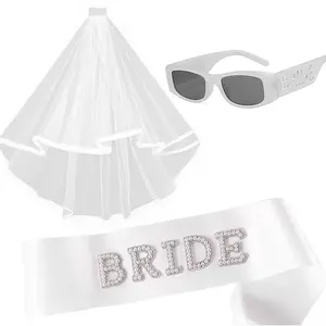 3PCS Bride To Be Sash Soft Veil and Stylish Bride Sunglasses Bachelorette Party Accessories Bridal Shower Party Wedding Gifts
