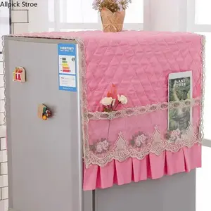 Floral Lace Refrigerator Top Cover with Storage Pockets, Dustproof Appliance Protector for Fridge, Microwave and Washing Machine, Soft Polyester Dust Cover with Decorative Ruffles, Farmhouse Kitchen Organizer for Home Decor and Everyday Storage