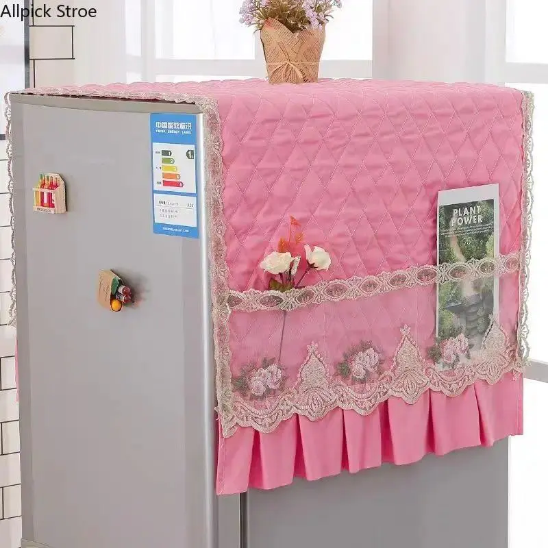 Farmhouse Floral Lace Refrigerator Top Cover, Soft Polyester Appliance Protector with Storage Pockets and Ruffled Edges, Large Fit 21.65x55.12 inches, Household Dust Cover, Accessory, Kitchen Organization, Appliance Cover tiktokshopbacktoschool