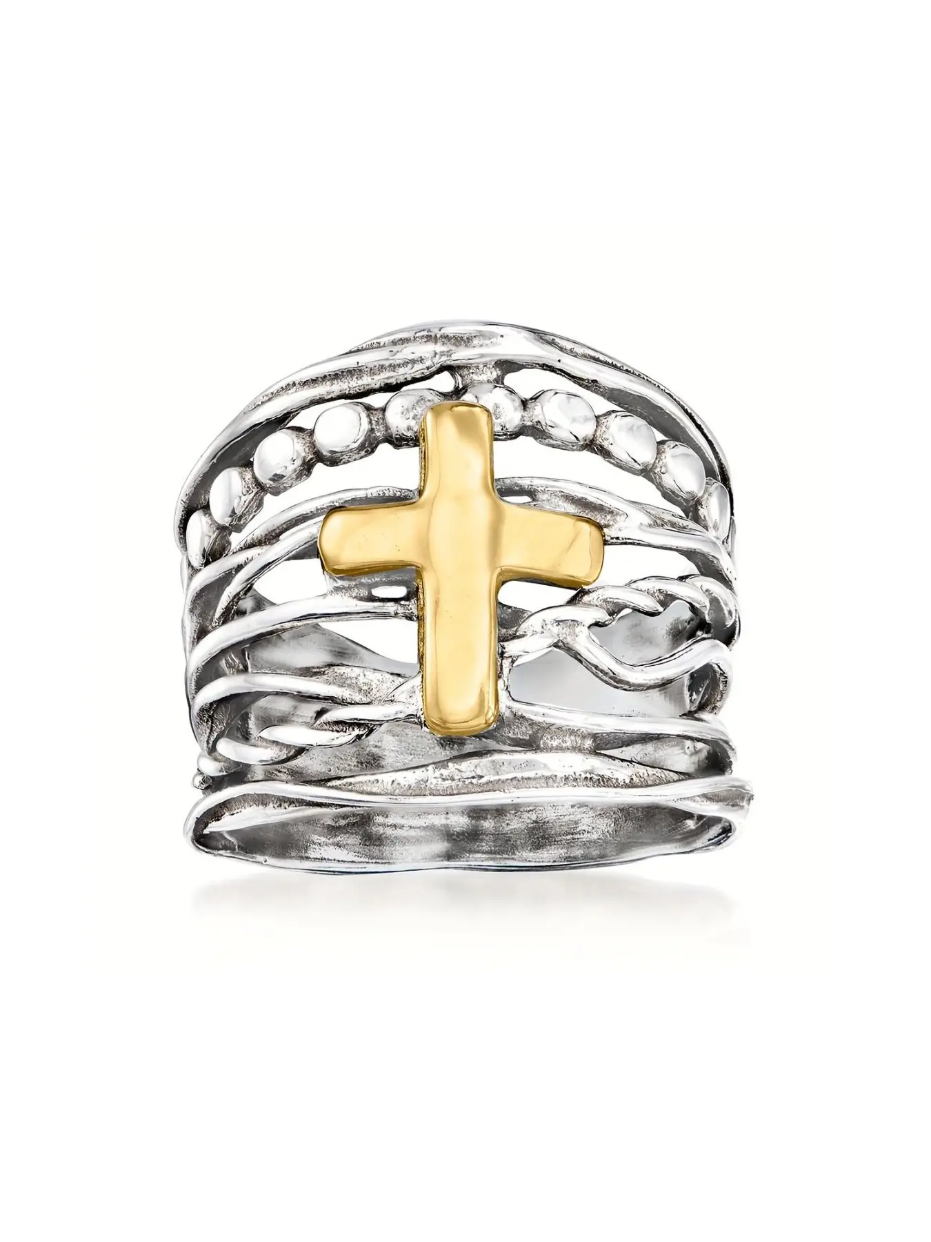 Boho Ethnic Wide Cross Ring for Women, Vintage Distressed Casual Versatile Design, Unique Personality Jewelry, Perfect for Everyday Wear