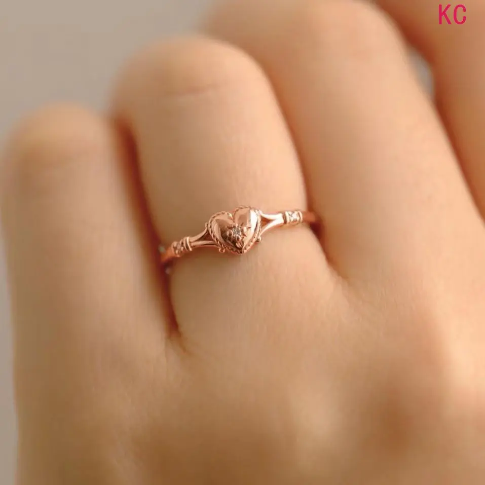 Gold Plated Heart Shaped Ring, Minimalist Fashion Finger Jewelry For Women Daily Casual Outfit Matching Accessory