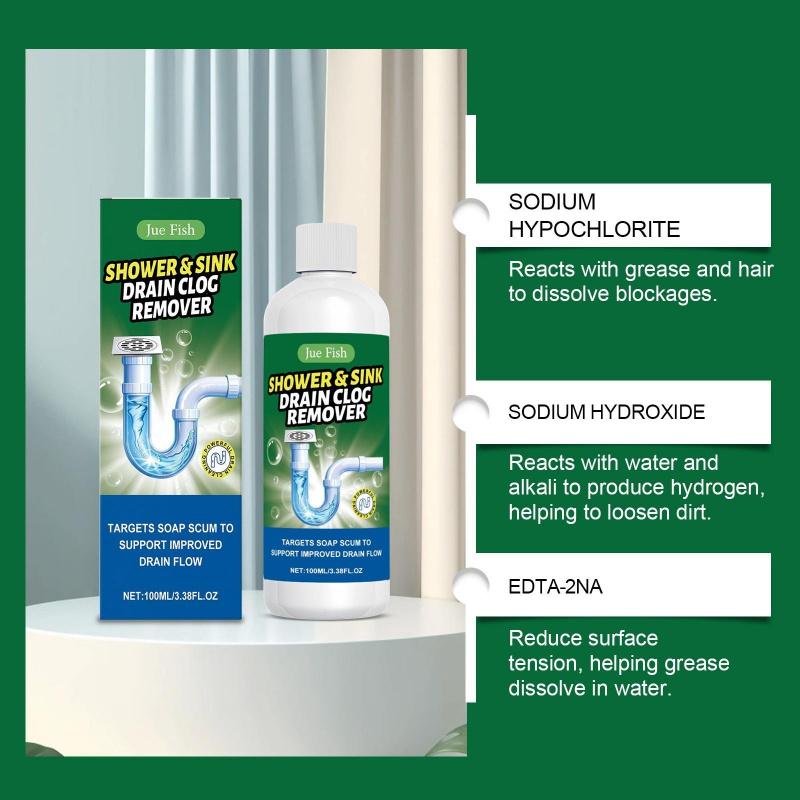 Powerful Drain Cleaner & Plunger Kit for Kitchen Sink & Shower, Hair & Grease Clog Remover, Effective & Safe Drain Unclogger for Home Use