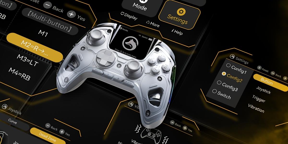 Interactive Screen Wireless Game Controller for PC/Switch/iOS/Android/Steam Deck, Hall Effect Joystick and Triggers, RGB Lighting, Remappable Buttons, 1800mAh with Charging Dock - V2/White (Non-Drifting). Not Compatible with Xbox, PS5 Console controller