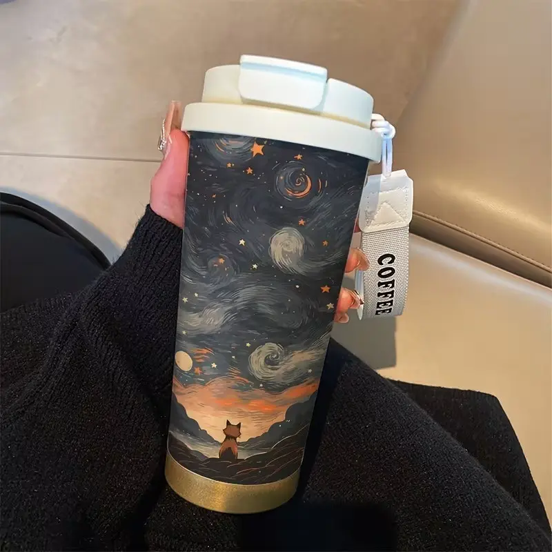 17.92oz Starry Fox Stainless Steel Insulated Cup with Lid, Dual-Layer Heat-Resistant, Ideal for Home, Fitness, Outdoor, Gift