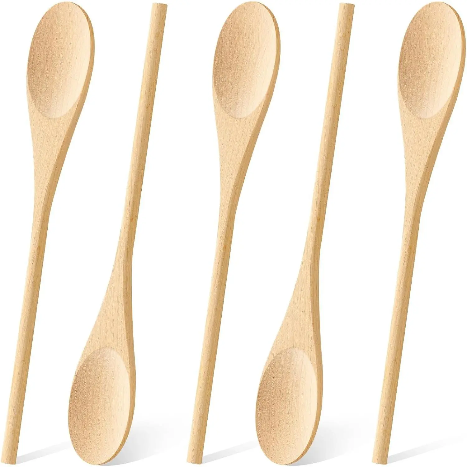 MORGLES 5 Pcs Wooden Spoons for Cooking, 12 Inches Long Handle Spoons | Wooden Kitchen Kit for Mixing, Stirring & Tasting, Heat-Resistant & Non-Scratch Safe for Non-Stick Pans, Plus Craft Use