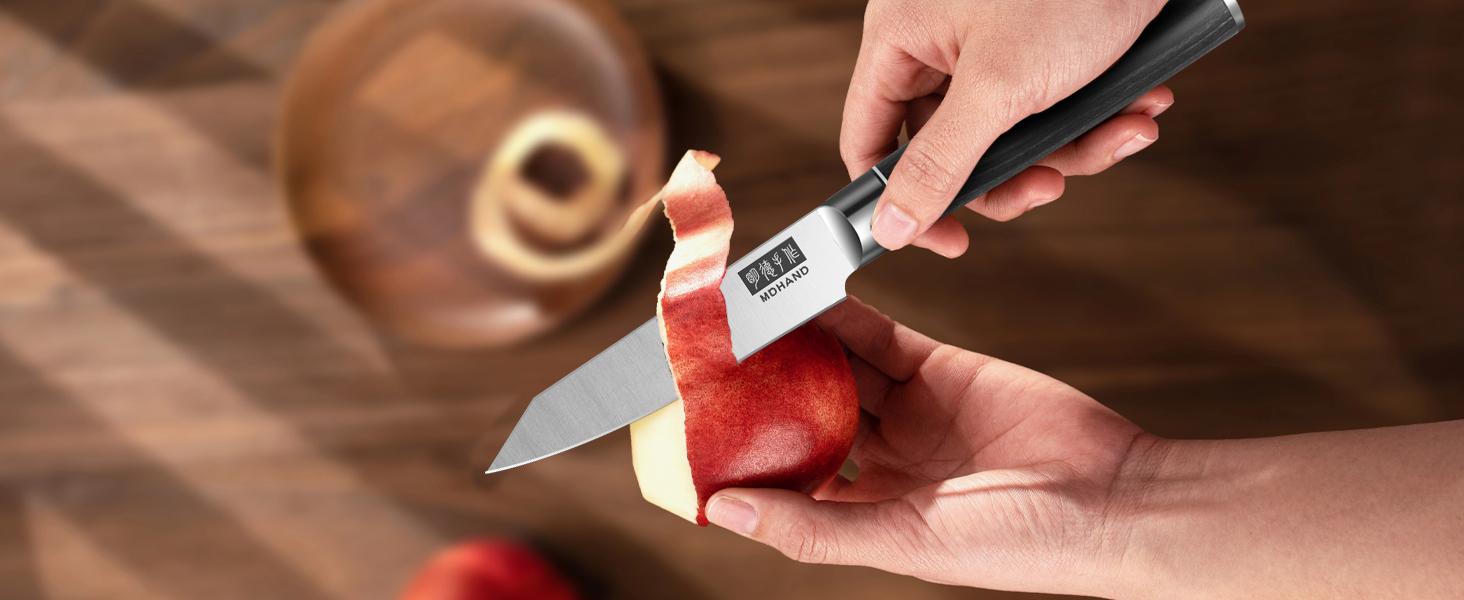 MDHAND Chef Knife Set with Roll Bag, 9PCS Professional Knife Sets with Sharpener, High Carbon Stainless Steel Japanese Kitchen Knives - Black Pakkawood Handle, Dishwasher Safe, For Cooking, Chef Gifts