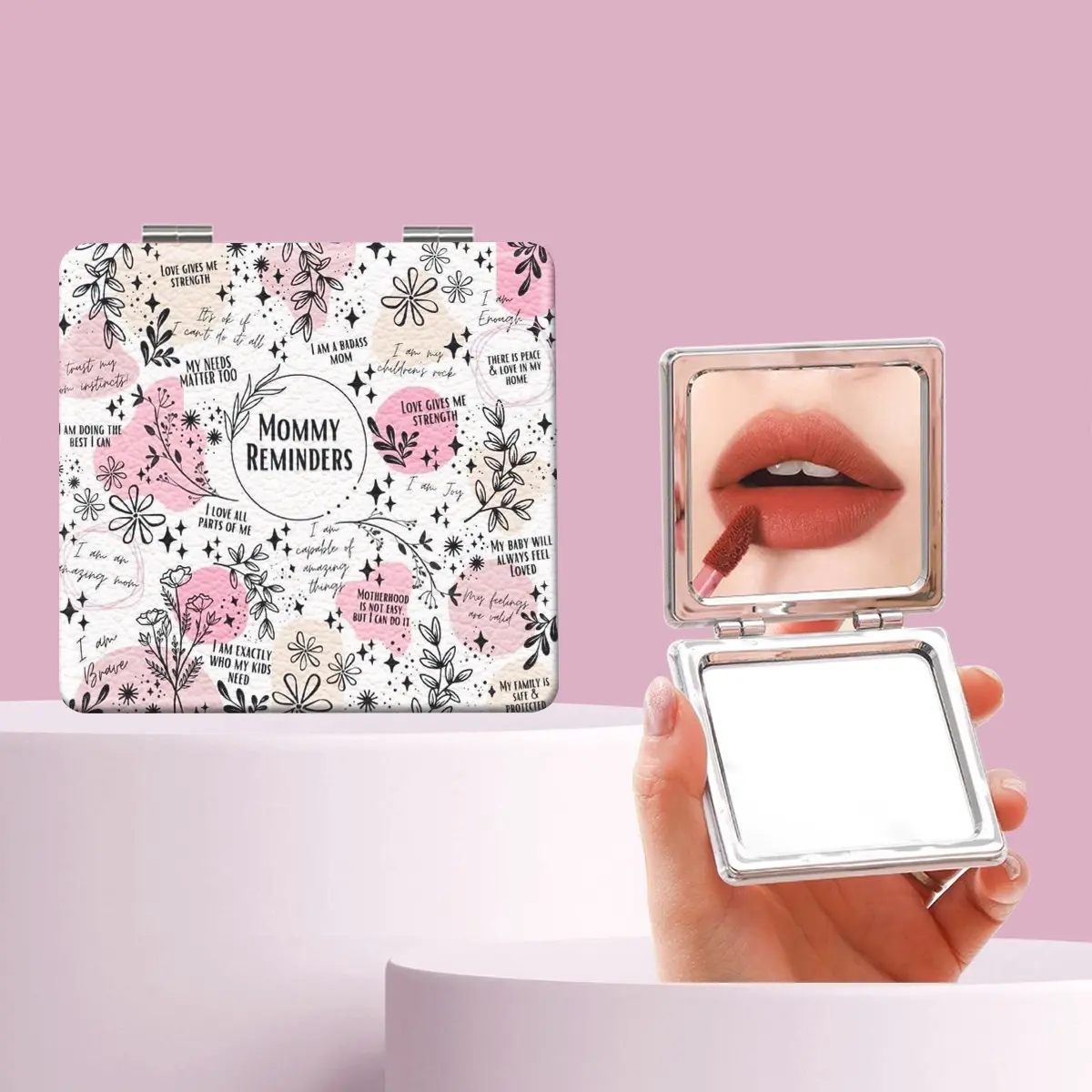 Graffiti Style Flower Leaf Letter Makeup Mirror, Foldable Mini Handheld Mirror, Perfect Gift for Sisters Friends Girls, Christmas New Year Valentine's Day